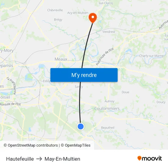 Hautefeuille to May-En-Multien map