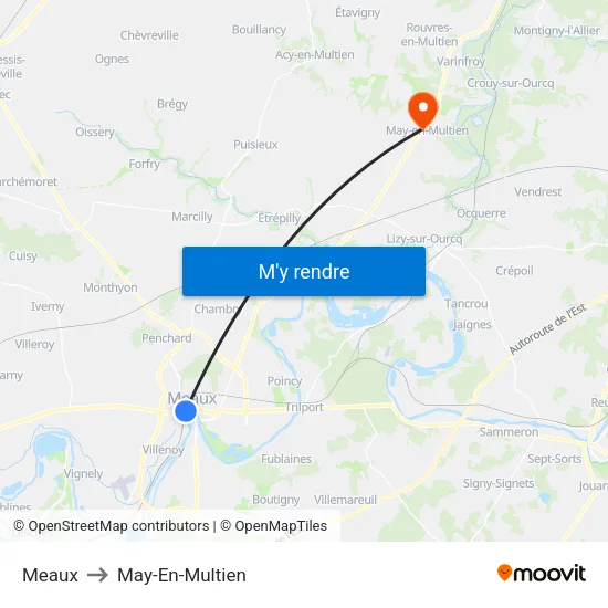 Meaux to May-En-Multien map