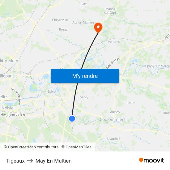 Tigeaux to May-En-Multien map
