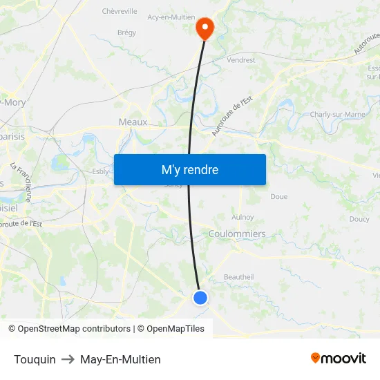 Touquin to May-En-Multien map