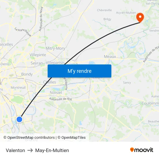 Valenton to May-En-Multien map