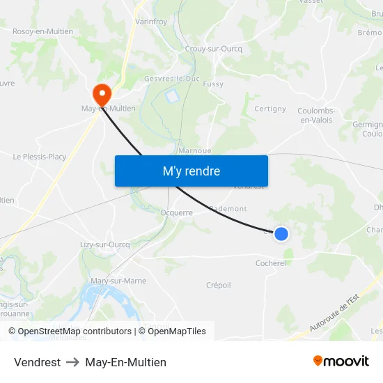 Vendrest to May-En-Multien map