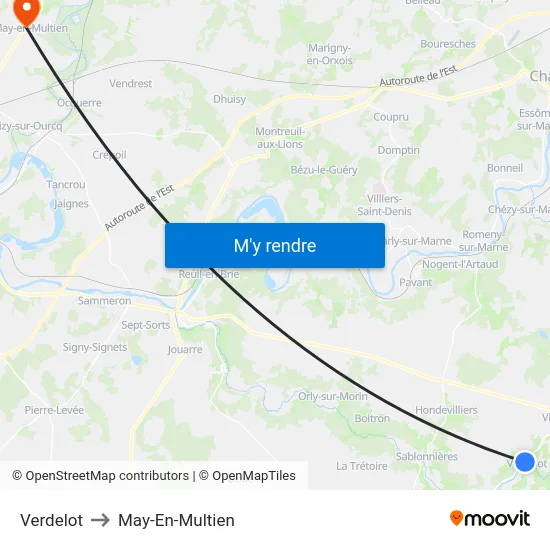 Verdelot to May-En-Multien map