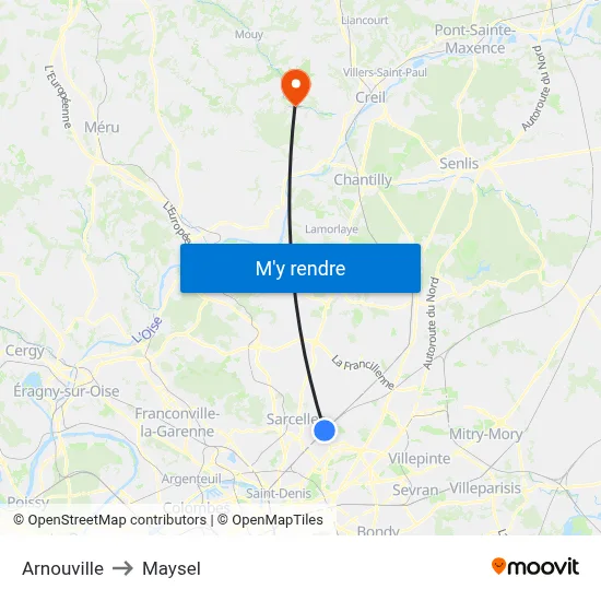 Arnouville to Maysel map