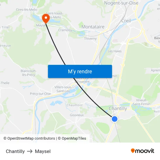 Chantilly to Maysel map