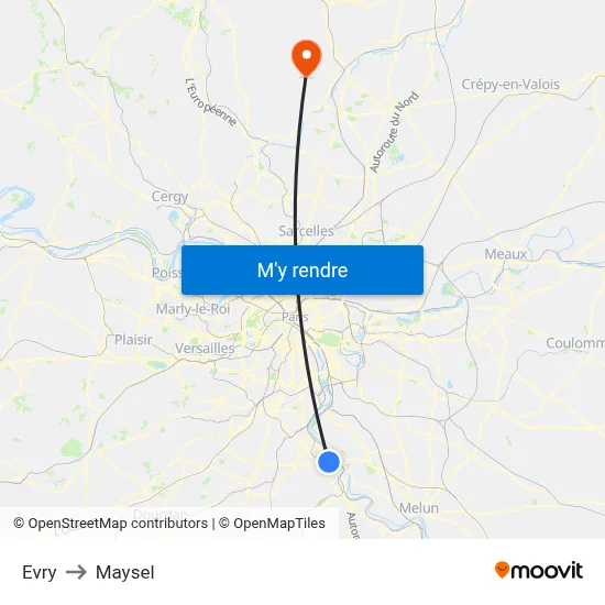 Evry to Maysel map