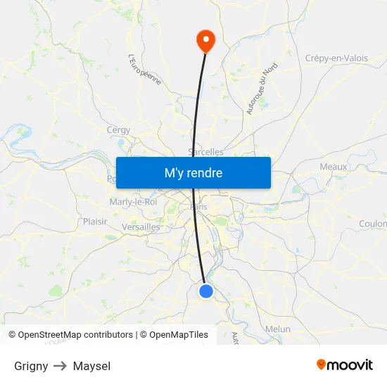 Grigny to Maysel map