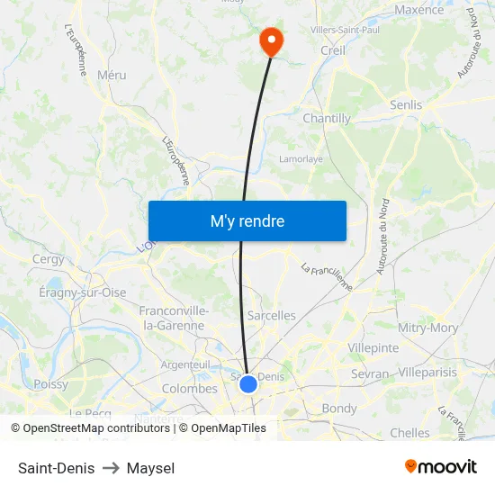Saint-Denis to Maysel map