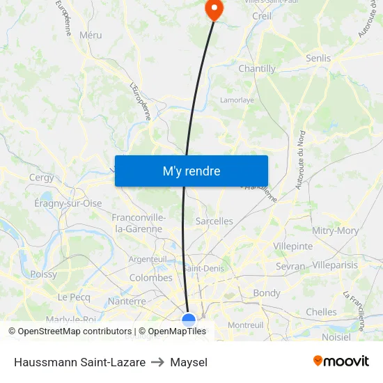 Haussmann Saint-Lazare to Maysel map