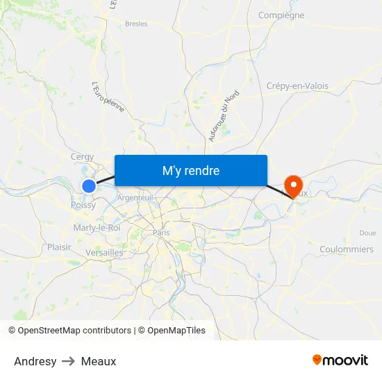 Andresy to Meaux map