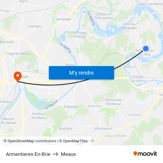 Armentieres-En-Brie to Meaux map