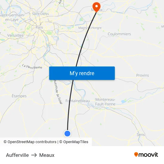 Aufferville to Meaux map