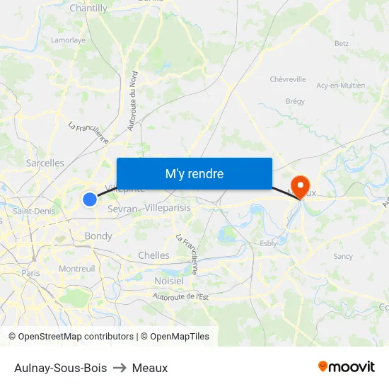 Aulnay-Sous-Bois to Meaux map
