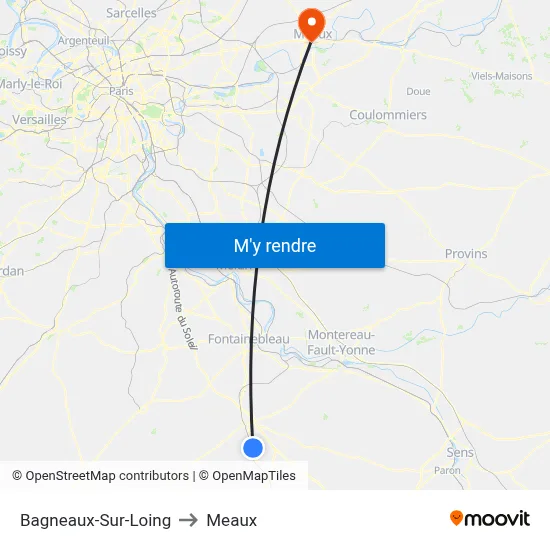 Bagneaux-Sur-Loing to Meaux map