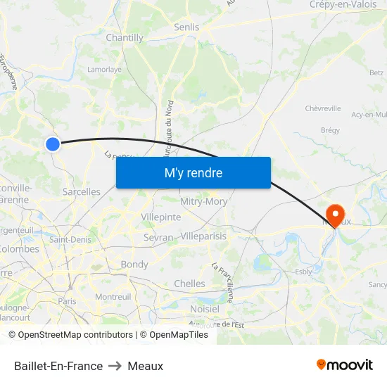 Baillet-En-France to Meaux map