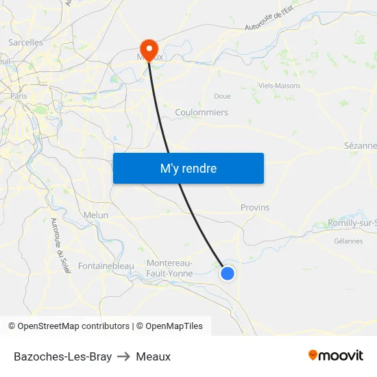 Bazoches-Les-Bray to Meaux map