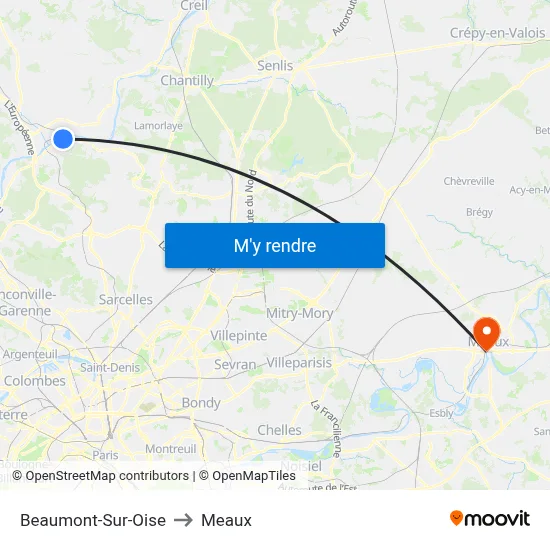 Beaumont-Sur-Oise to Meaux map