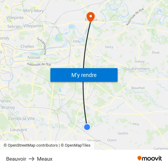 Beauvoir to Meaux map