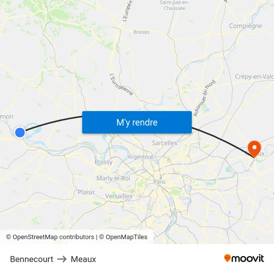 Bennecourt to Meaux map