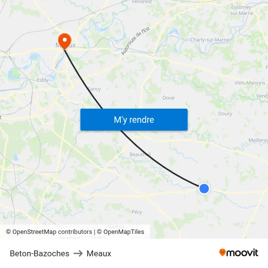 Beton-Bazoches to Meaux map