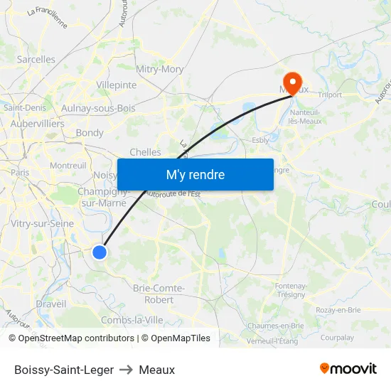 Boissy-Saint-Leger to Meaux map