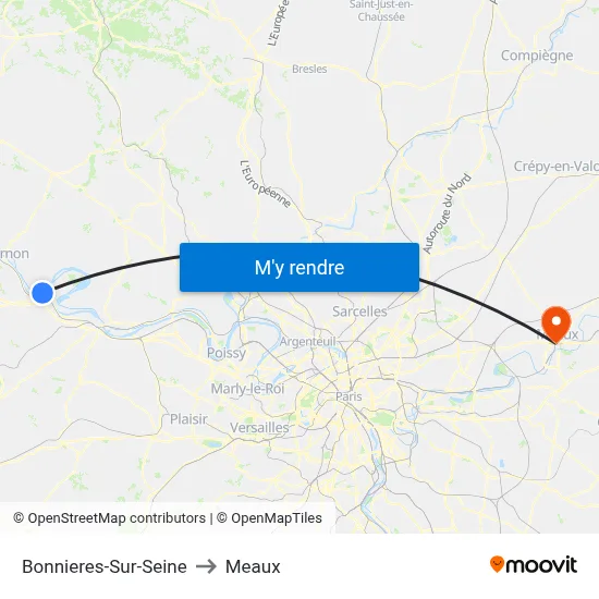 Bonnieres-Sur-Seine to Meaux map