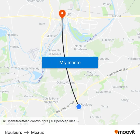 Bouleurs to Meaux map