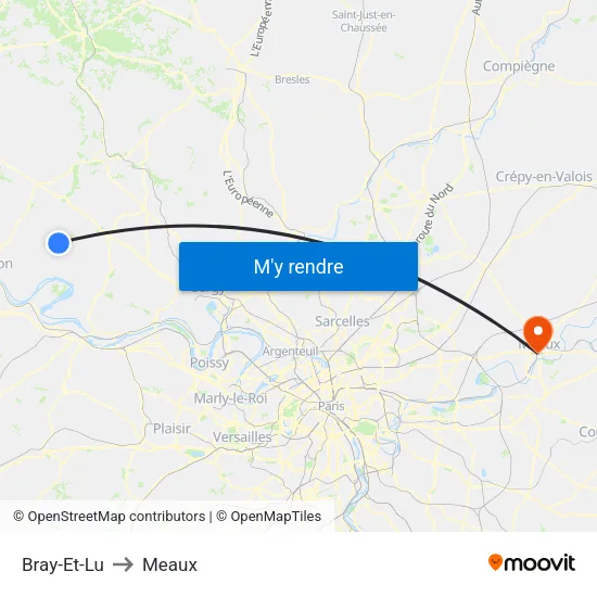 Bray-Et-Lu to Meaux map