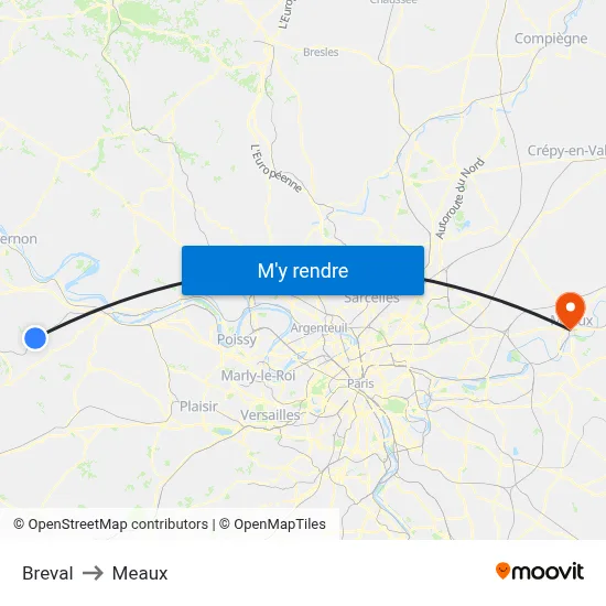 Breval to Meaux map