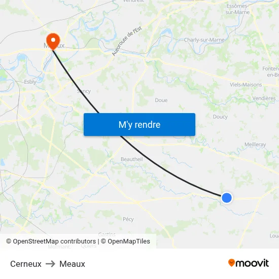 Cerneux to Meaux map