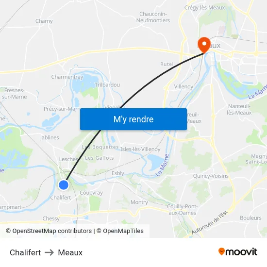 Chalifert to Meaux map