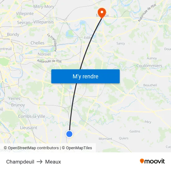 Champdeuil to Meaux map