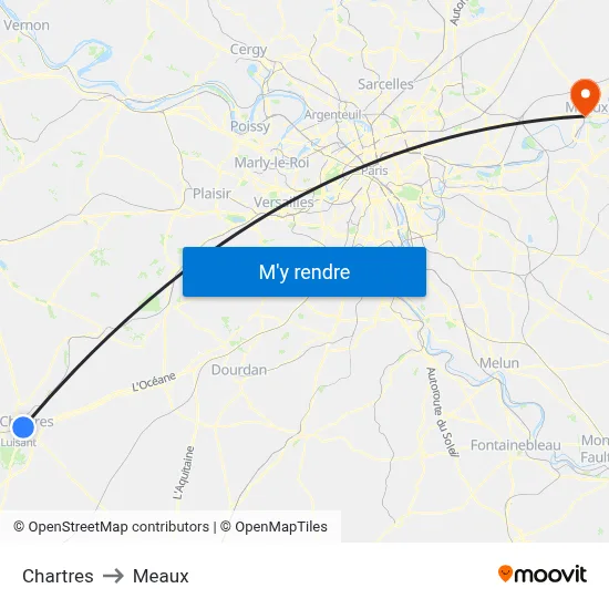 Chartres to Meaux map