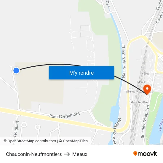 Chauconin-Neufmontiers to Meaux map