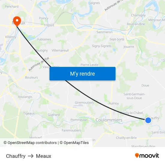 Chauffry to Meaux map