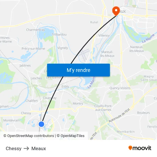 Chessy to Meaux map