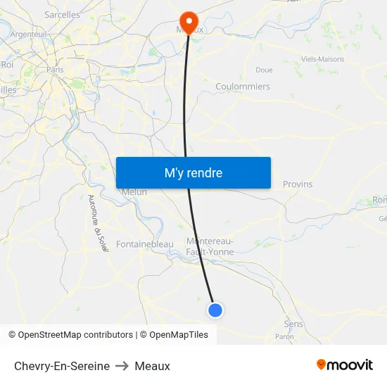Chevry-En-Sereine to Meaux map