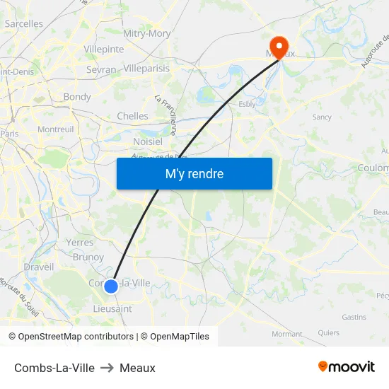 Combs-La-Ville to Meaux map