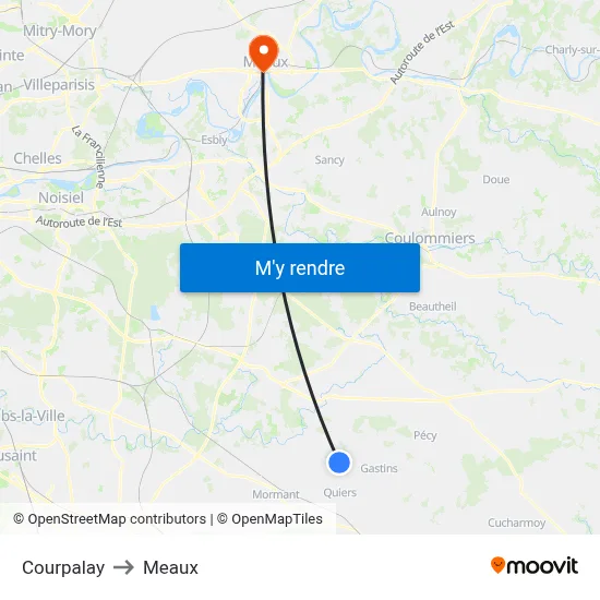 Courpalay to Meaux map