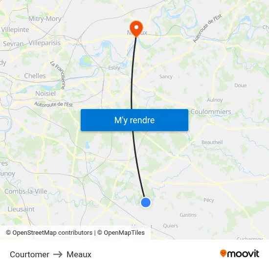 Courtomer to Meaux map