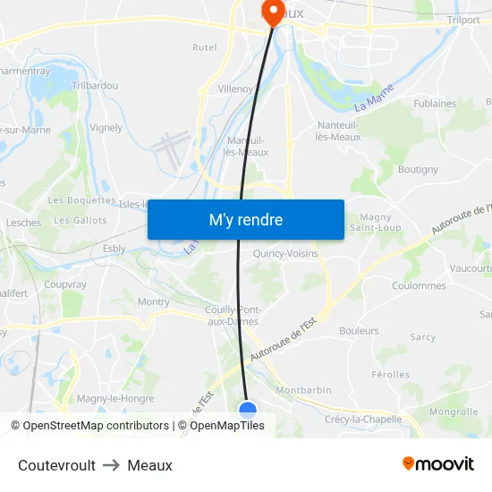 Coutevroult to Meaux map