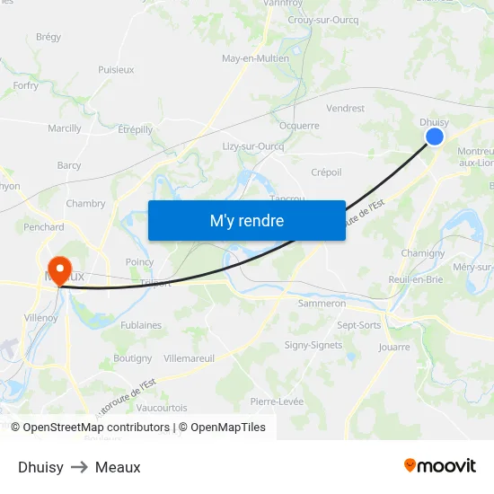Dhuisy to Meaux map