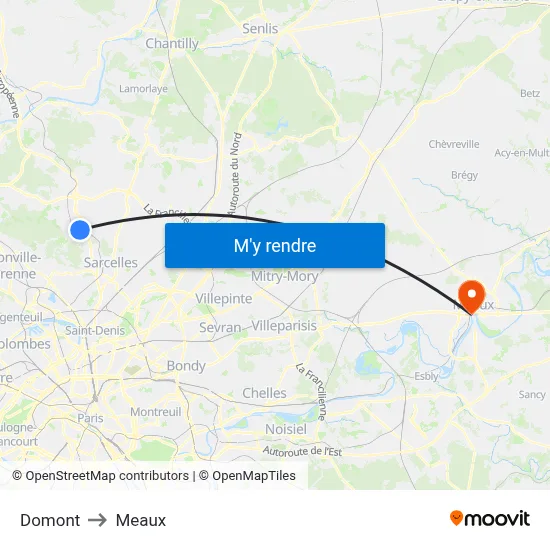 Domont to Meaux map