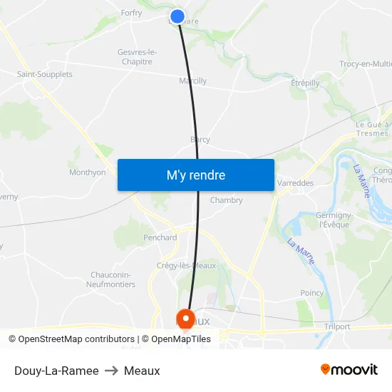 Douy-La-Ramee to Meaux map