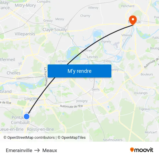 Emerainville to Meaux map