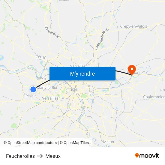 Feucherolles to Meaux map