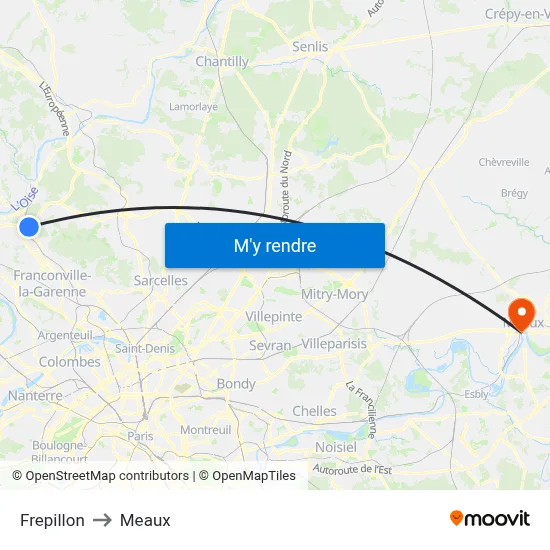 Frepillon to Meaux map