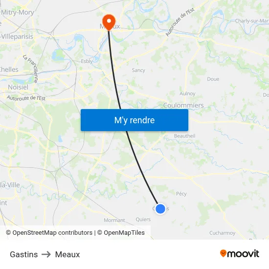 Gastins to Meaux map