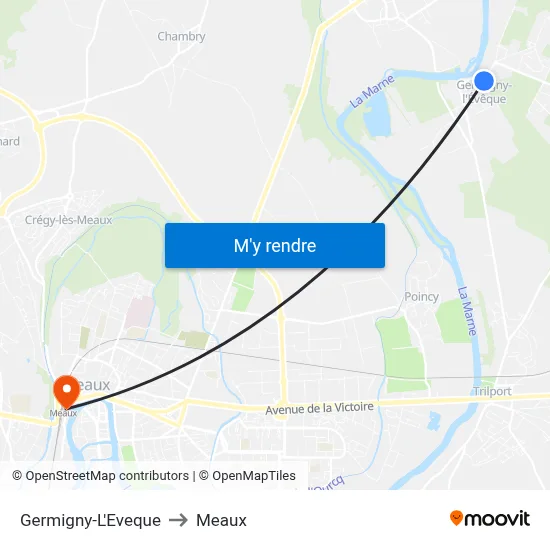 Germigny-L'Eveque to Meaux map