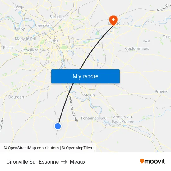 Gironville-Sur-Essonne to Meaux map